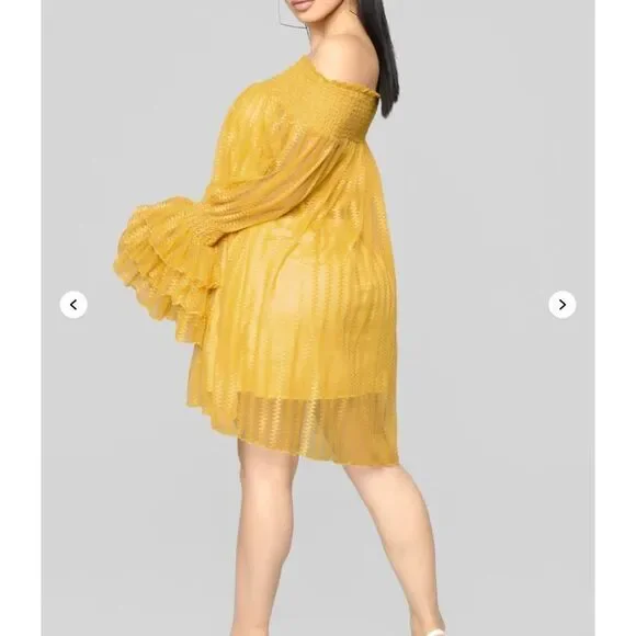 Lace overlay Sheer ZigZag Off Shoulder Pullover Minidress, L. Marigold! Volup! - Picture 2 of 16